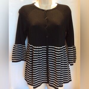 Worthington Black and White Button Down Top with Bell sleeves XL